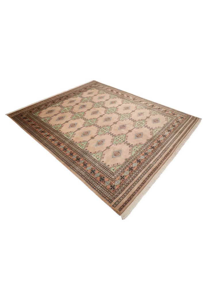 Blush Camel and Sage Alternating Lattice, Hand-Knotted Wool Rug