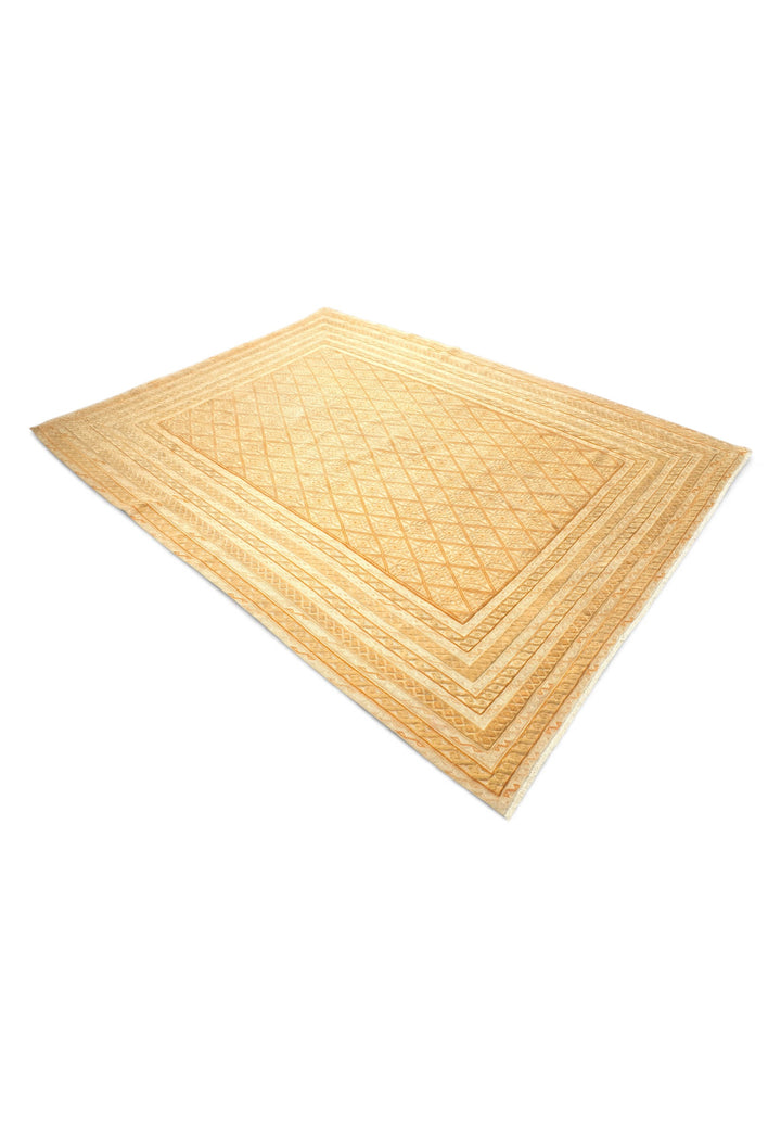 Pale Gold and Cream Diamond Lattice Kilim, Hand-Woven Wool