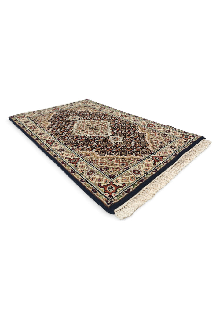 Espresso and Ivory Mahi Medallion Tabriz, Hand-Knotted Wool Rug