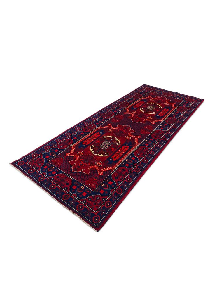 Deep Madder and Navy Khan Muhammadi Rug, Hand-Knotted Wool