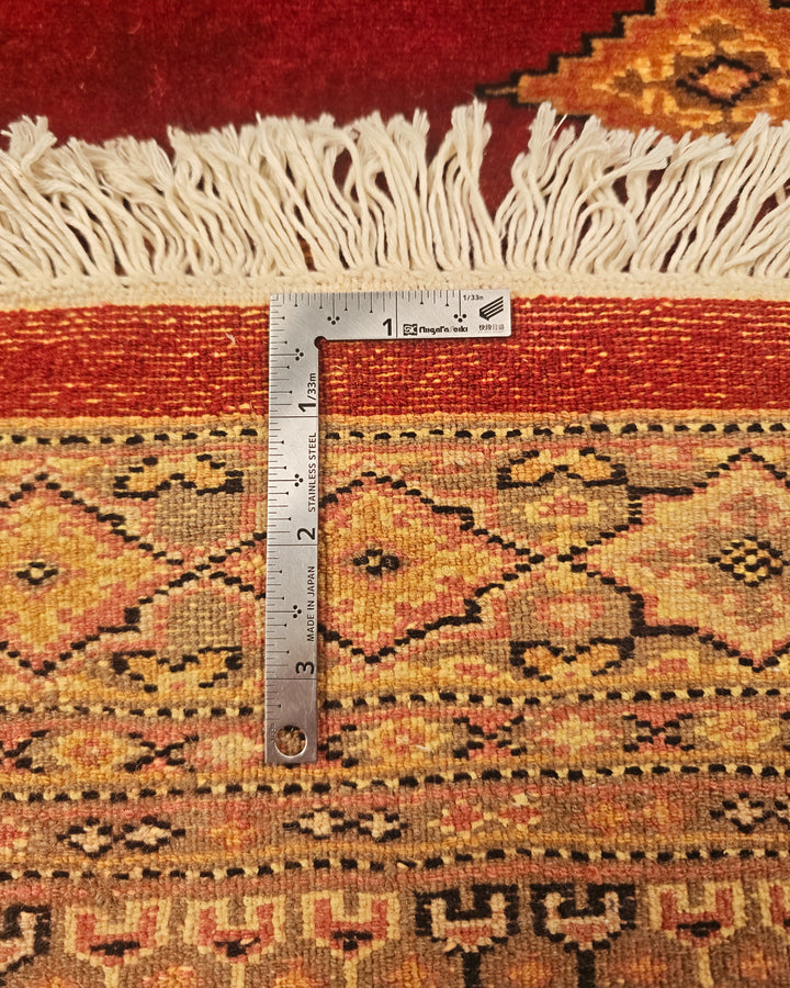 Red &amp; Gold Diamond Gül Jaldar Rug, Hand-Knotted Pakistani Wool &amp; Silk