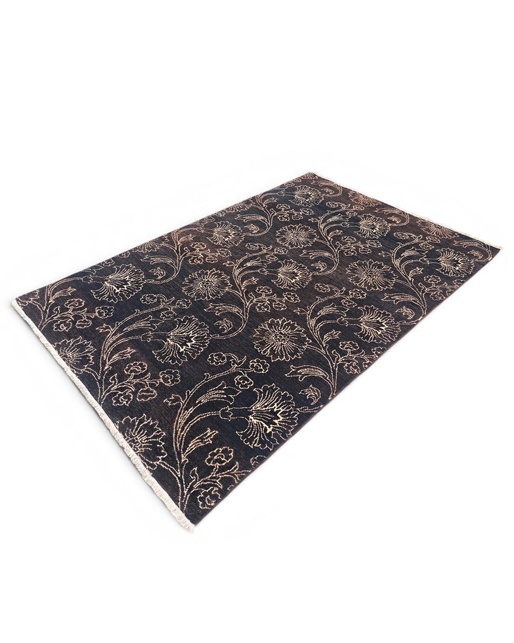 Midnight Floral Gabbeh, Hand-Knotted Afghan Wool Rug