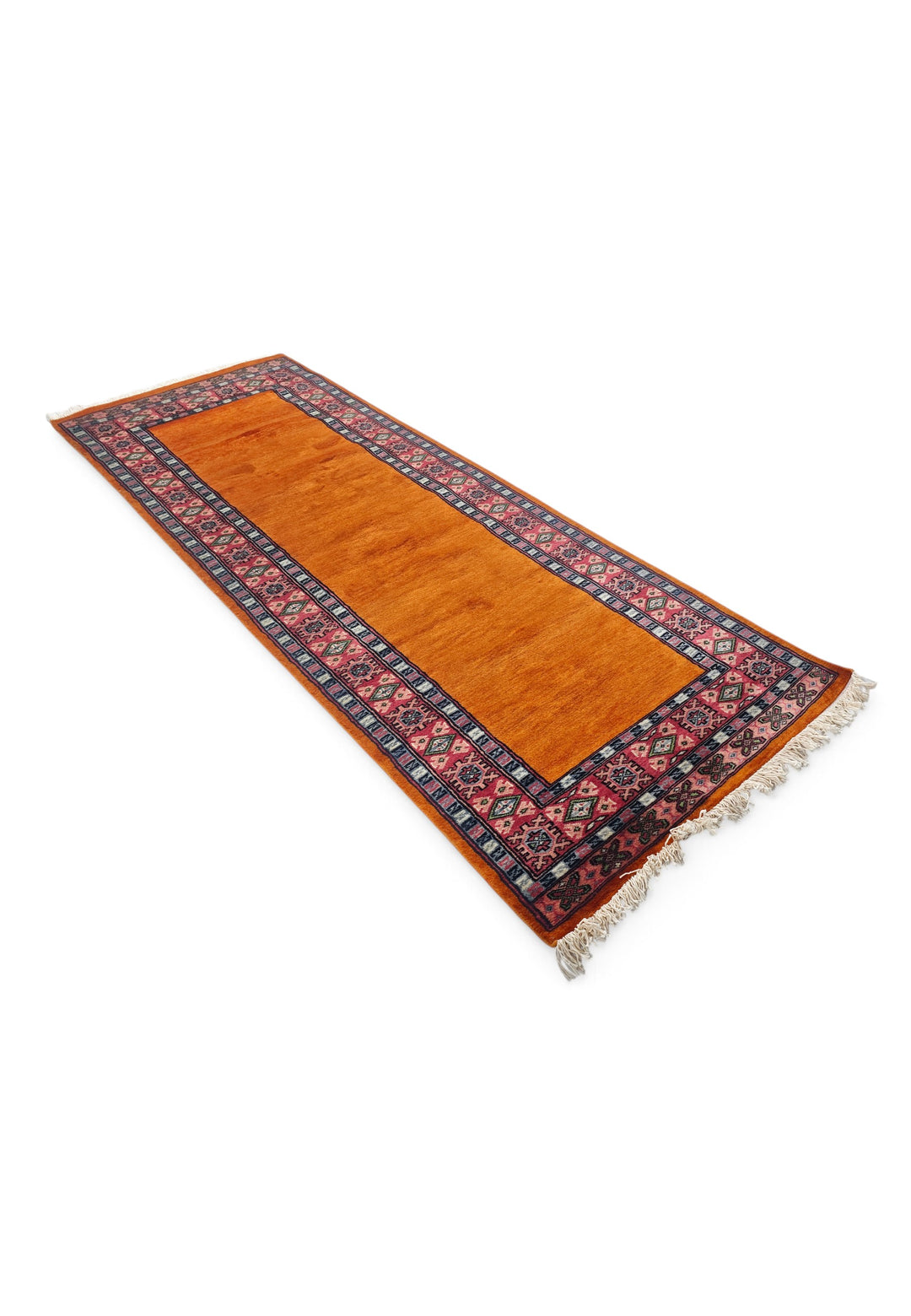 Saffron and Rose Plain Field Runner, Hand-Knotted Wool Rug