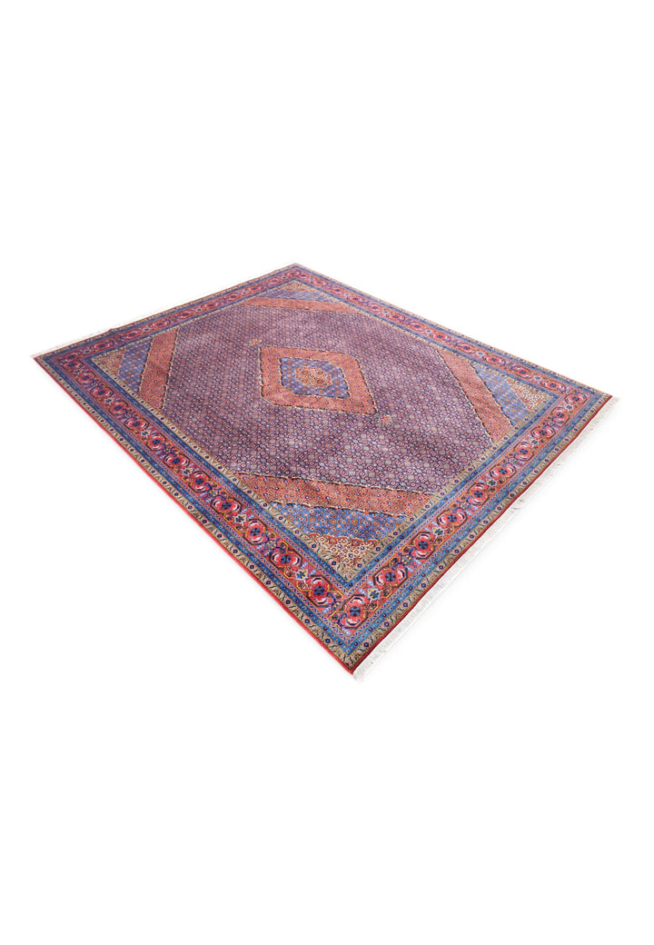 Mauve and Salmon Herati Medallion, Hand-Knotted Wool Rug