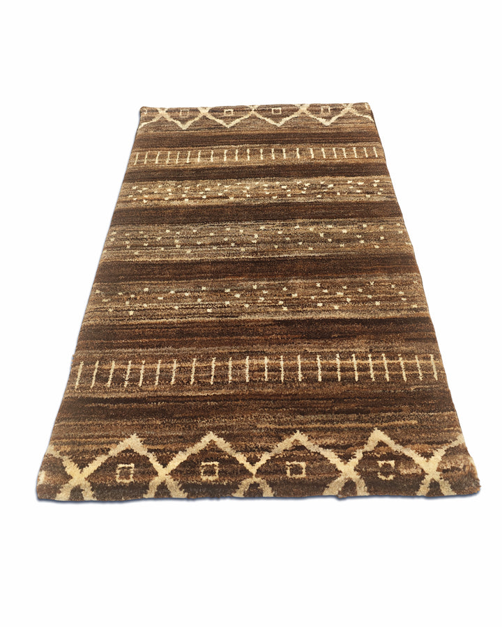 Brown Tribal Diamond Gabbeh, Hand-Knotted Afghan Wool Rug