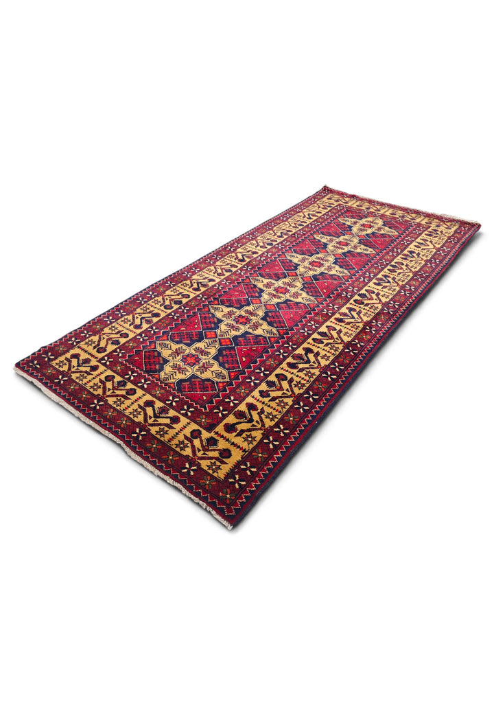 Red and Gold Khan Muhammadi Rug, Hand-Knotted Wool