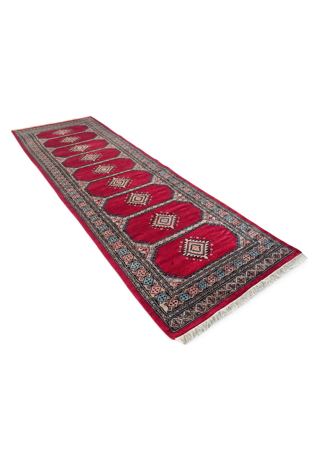 Crimson and Salmon Compartment Panel, Hand-Knotted Wool Rug