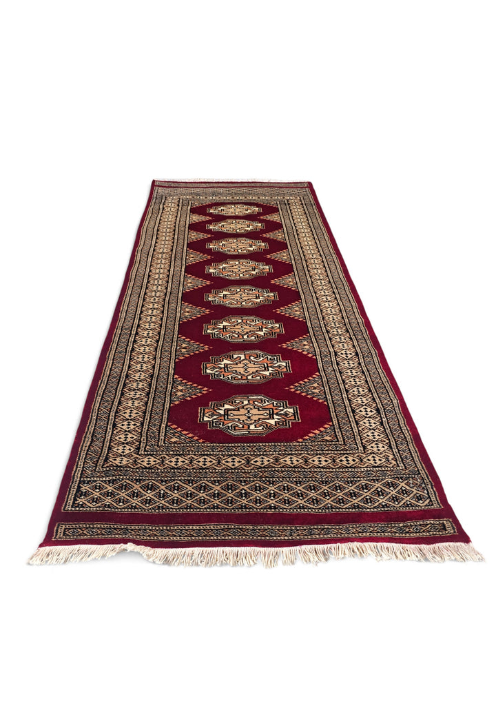 Wine Red and Beige Yamoud Rug, Hand-Knotted Wool
