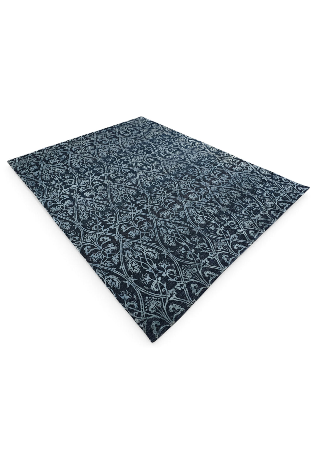 Indigo Trellis Ghazni, Hand-Knotted Wool and Silk Rug