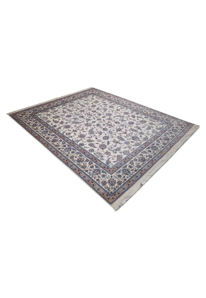 Ivory and Salmon All-Over Arabesque Nain, Hand-Knotted Wool Rug