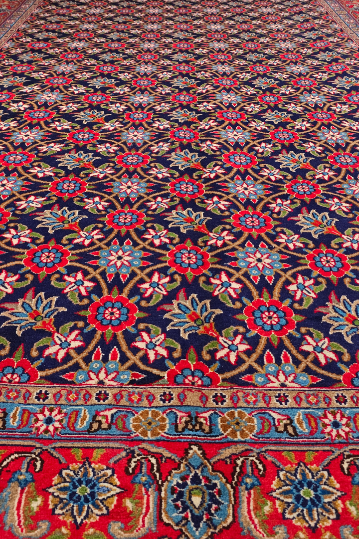 Navy Mahi Persian Sabzevar, Hand-Knotted Wool Rug