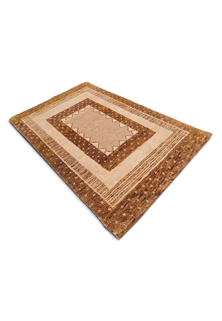 Camel and Chestnut Concentric Frame Loribaf, Hand-Knotted Wool Rug