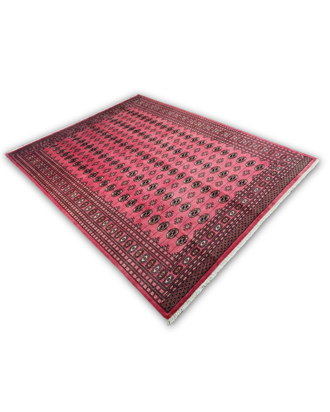 Rose Pink Turkmen Gül Bokhara Rug, Hand-Knotted Pakistani Wool