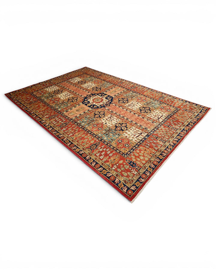 Rust Bakhtiari Garden Panel Ghazni, Hand-Knotted Afghan Wool Rug