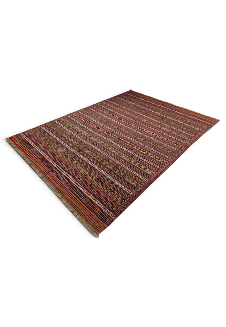 Rust and Cream Maliki Kilim, Hand-Woven Wool