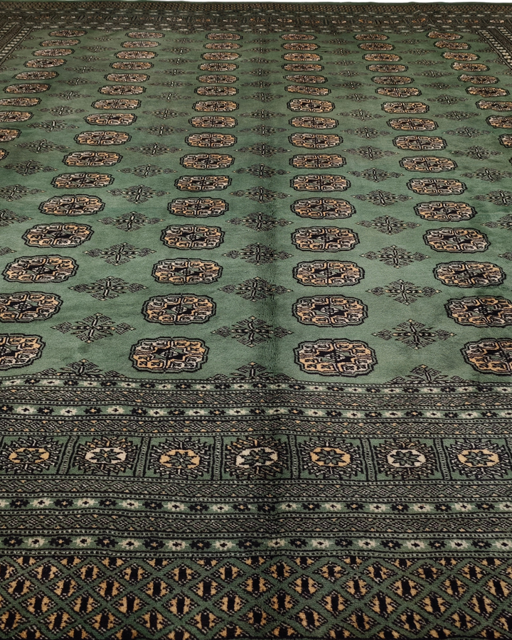 Green Gul Pakistani Bokhara, Hand-Knotted Wool &amp; Silk Rug