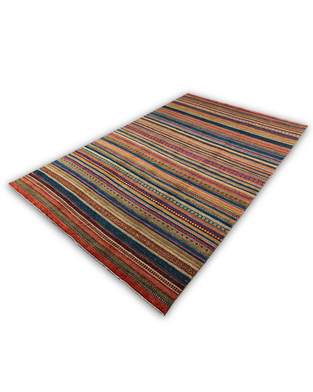 Multicolour Tribal Stripe Ghazni, Hand-Knotted Afghan Wool Rug