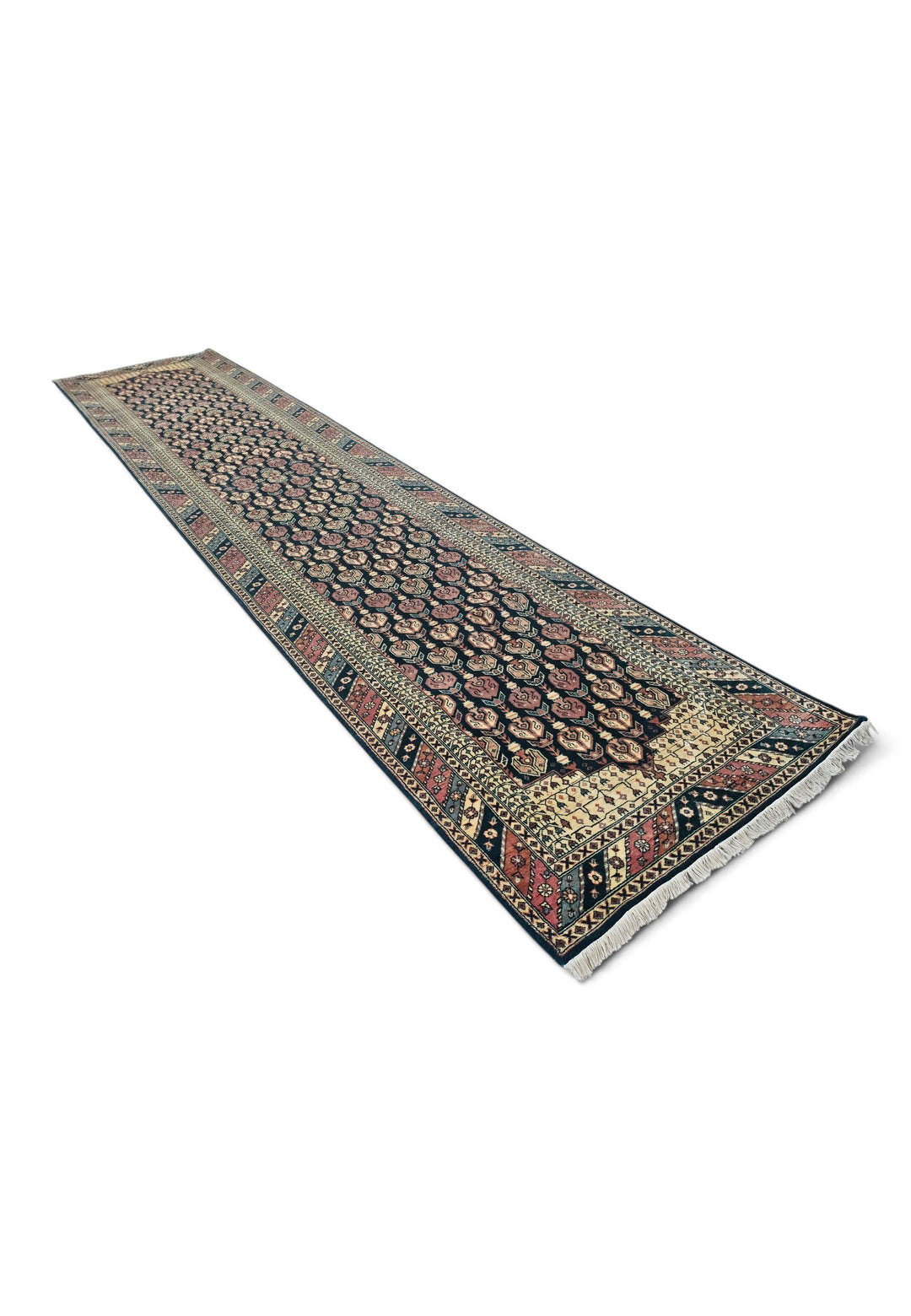 Navy and Dusty Rose Hereke Floral, Hand-Knotted Wool Rug