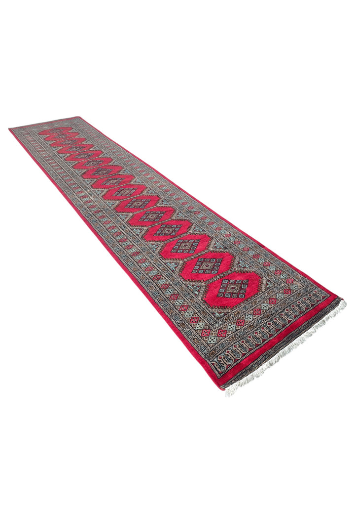 Crimson and Taupe Compartment Medallion, Hand-Knotted Wool Rug