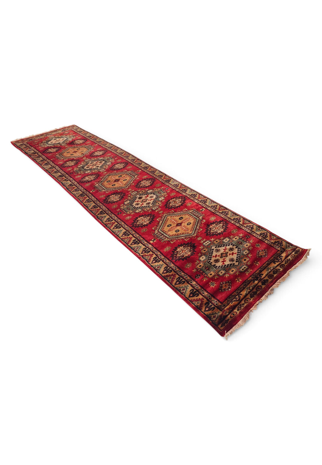 Red and Apricot Alternating Medallion, Hand-Knotted Wool Rug
