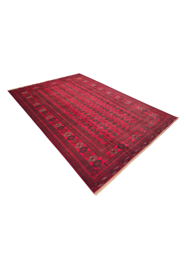 Bright Red Turkmen Gül Rug, Hand-Knotted Wool