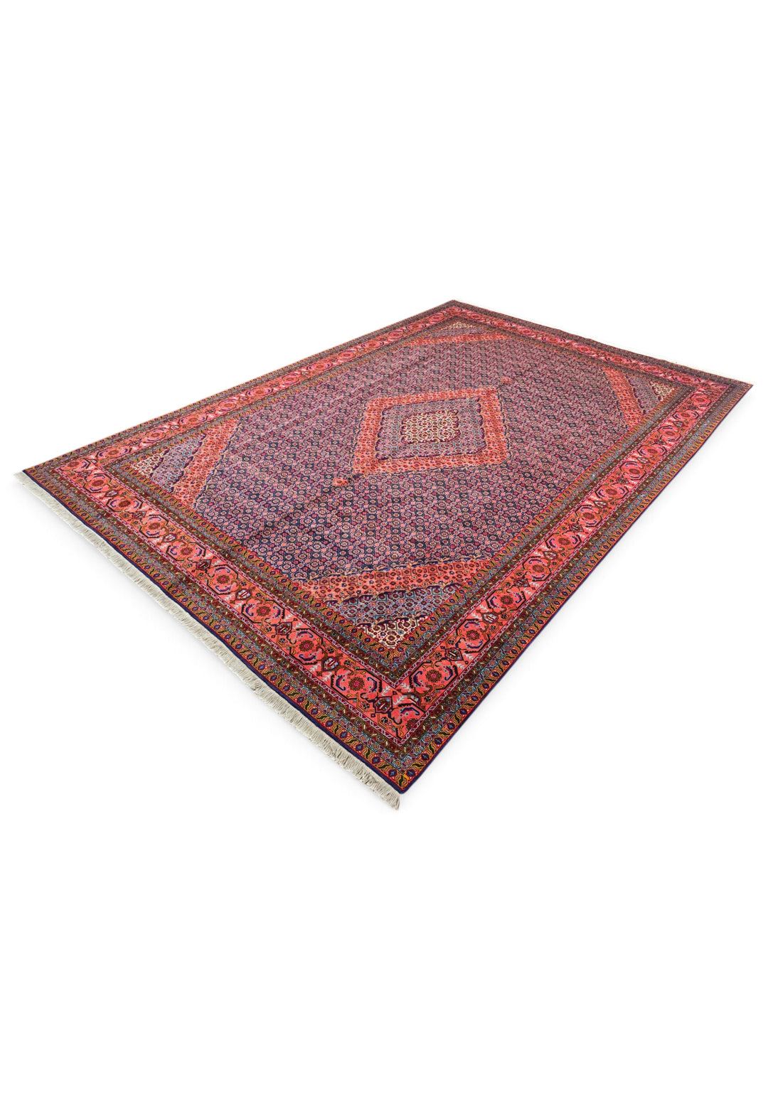 Rose and Indigo Herati Medallion, Hand-Knotted Wool Rug