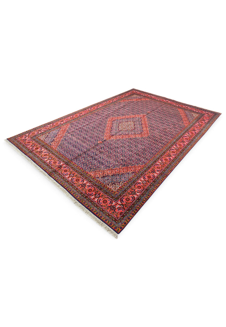 Rose and Indigo Herati Medallion, Hand-Knotted Wool Rug