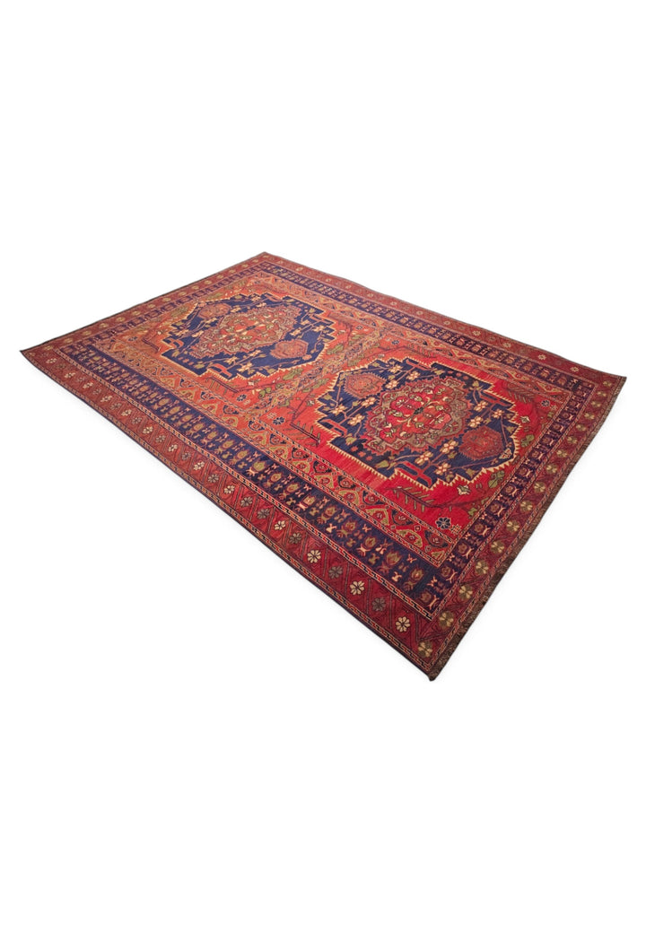 Red and Navy Twin Medallion Kilim, Hand-Woven Wool