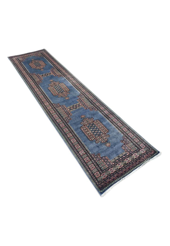 Slate Blue and Rose Jaldar Portal Medallion, Hand-Knotted Wool Rug