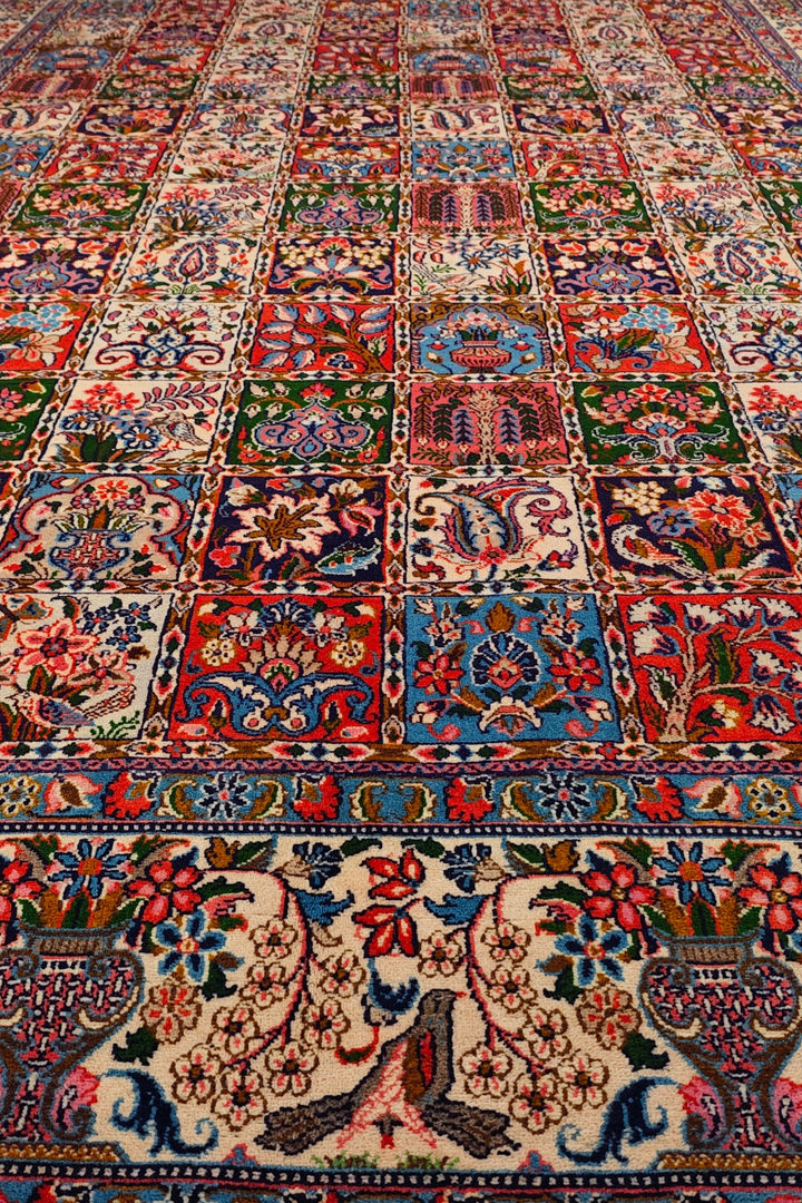 Four Seasons Garden Panel Persian Sabzevar, Hand-Knotted Wool Rug
