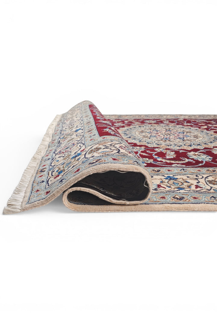 Wine-Red Medallion Persian Nain, Hand-Knotted Wool Rug