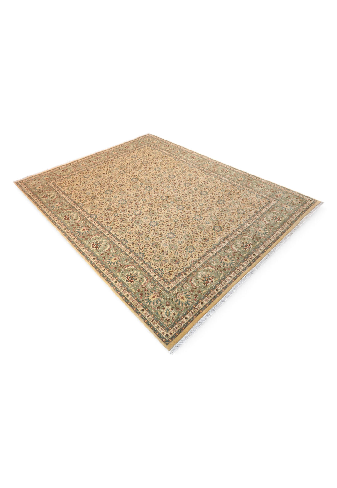 Wheat and Sage Hereke Floral, Hand-Knotted Wool Rug