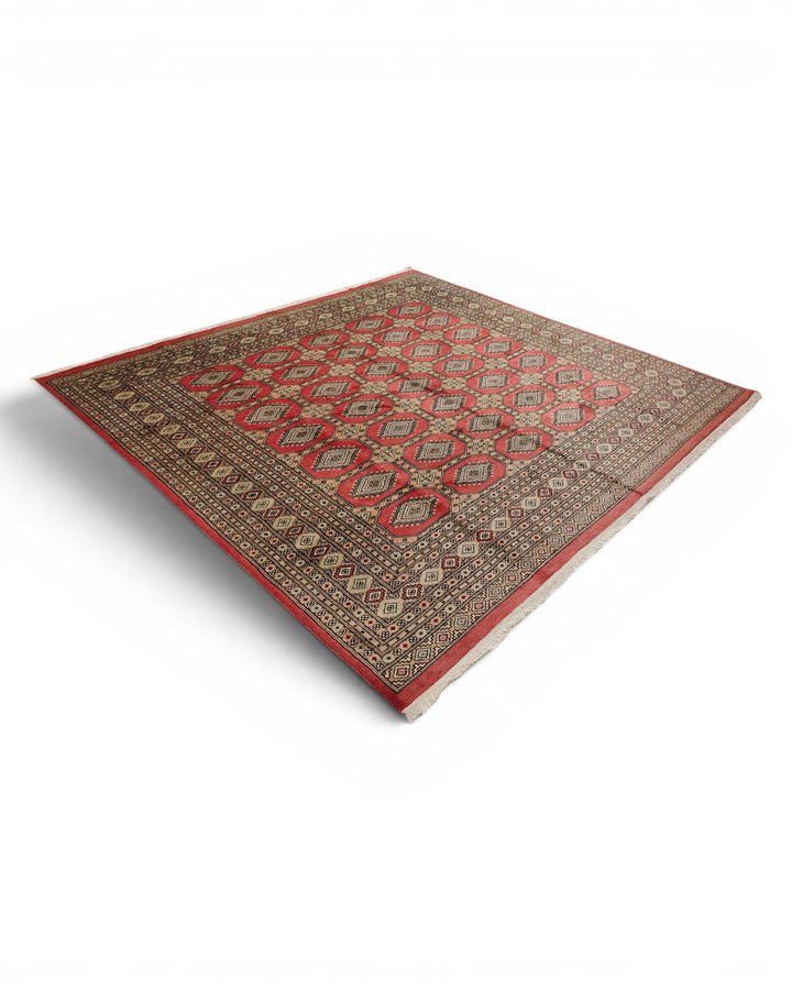 Terracotta Gul Pakistani Jaldar, Hand-Knotted Wool Rug