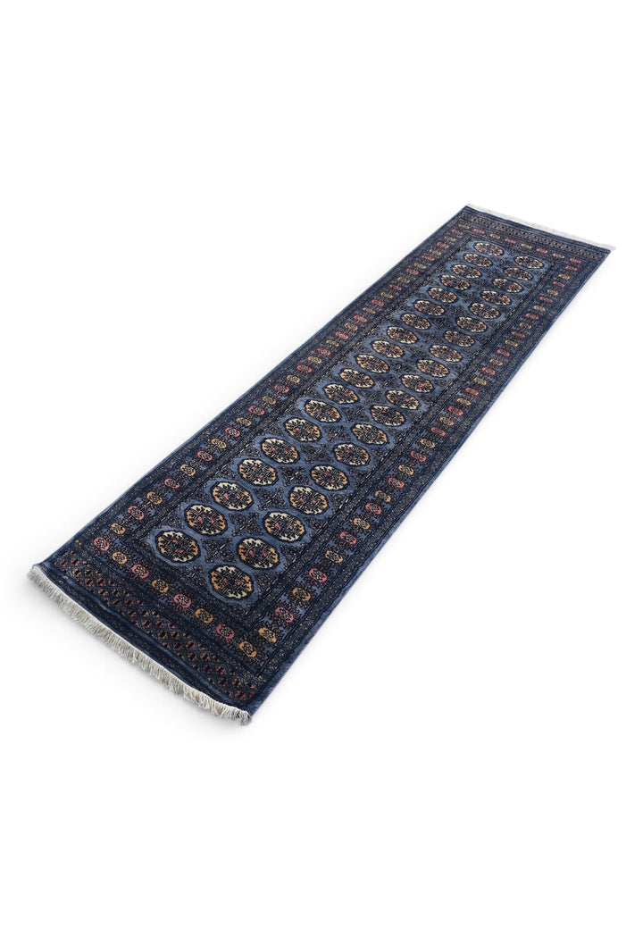 Slate Blue and Cream Turkmen Gül Bokhara, Hand-Knotted Wool Rug