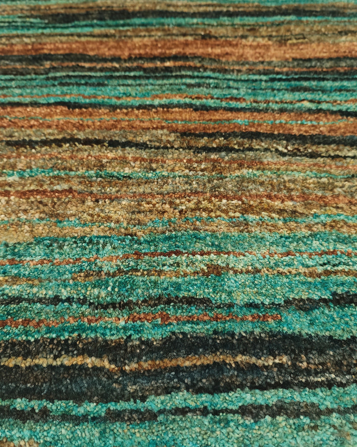 Turquoise &amp; Rust Streak Gabbeh, Hand-Knotted Afghan Wool Rug