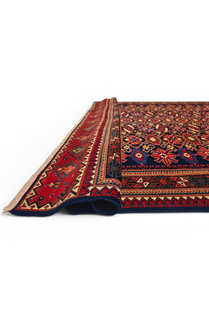 Indigo &amp; Red All-Over Floral Rug, Hand-Knotted Afghani Sherwan
