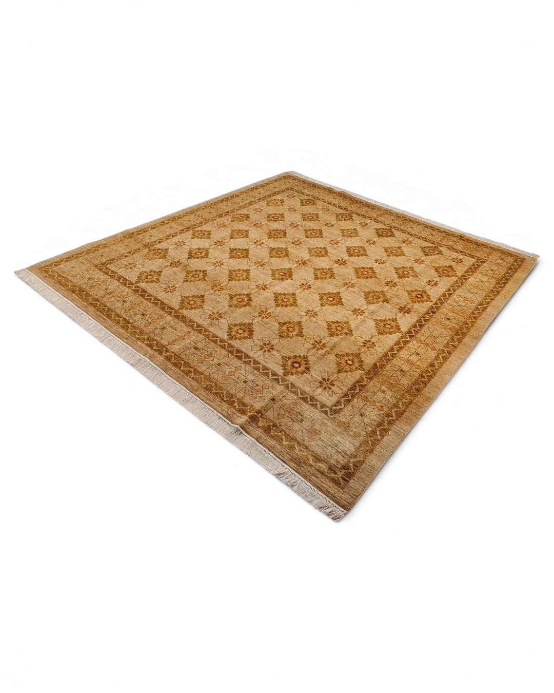 Gold Pakistani Jaldar, Hand-Knotted Wool Rug