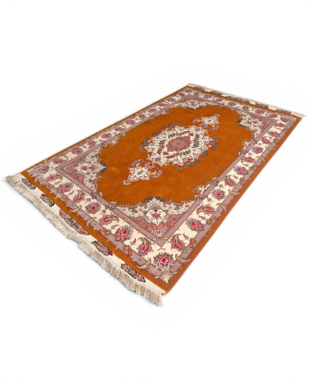Gold Pakistani Jaldar Accent Rug, Hand-Knotted Wool