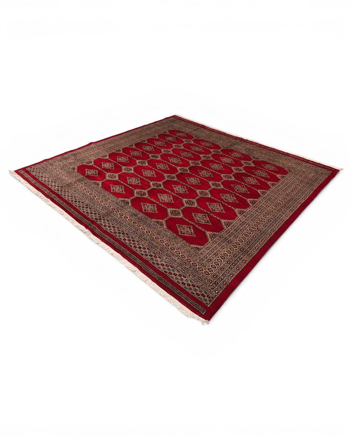 Red Gul Pakistani Jaldar, Hand-Knotted Wool Rug