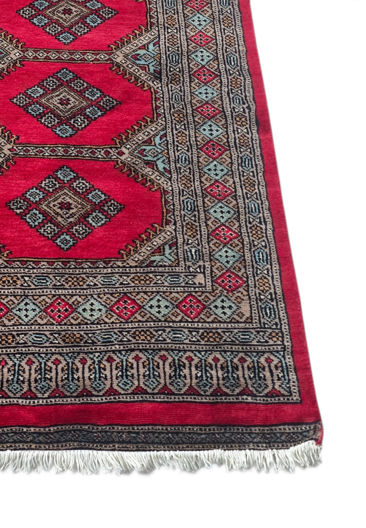 Crimson and Taupe Compartment Medallion, Hand-Knotted Wool Rug