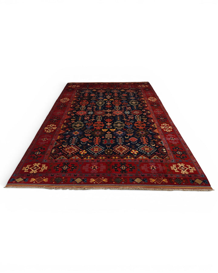 Navy &amp; Red Afshan Rug, Hand-Knotted Afghani Sherwan