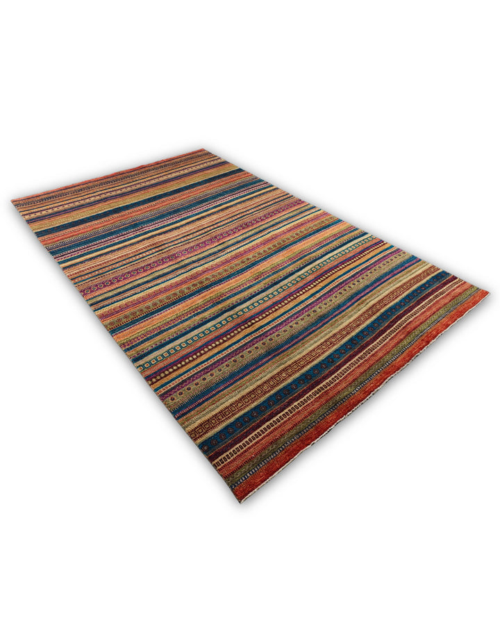 Multicolour Tribal Stripe Ghazni, Hand-Knotted Afghan Wool Rug