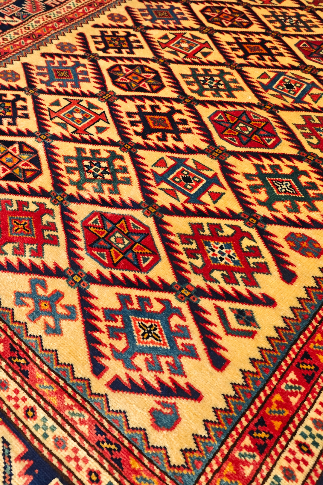 Gold &amp; Red Shirvan Lattice Rug, Hand-Knotted Afghani Sherwan