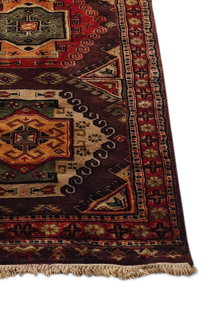 Espresso and Madder Red Scrolled Medallion, Hand-Knotted Wool Rug