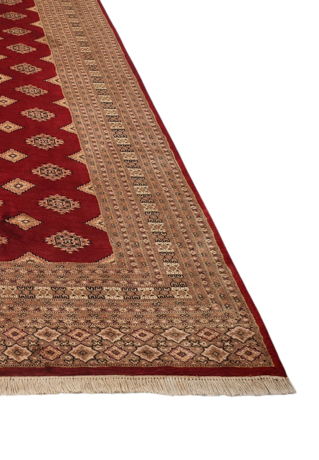 Oxblood and Tan Jaldar Alternating Diamond, Hand-Knotted Wool and Silk Rug