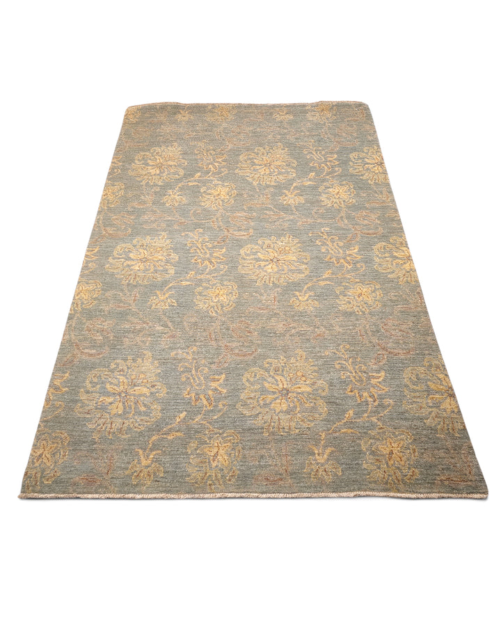Celadon Blossom Gabbeh, Hand-Knotted Afghan Wool Rug