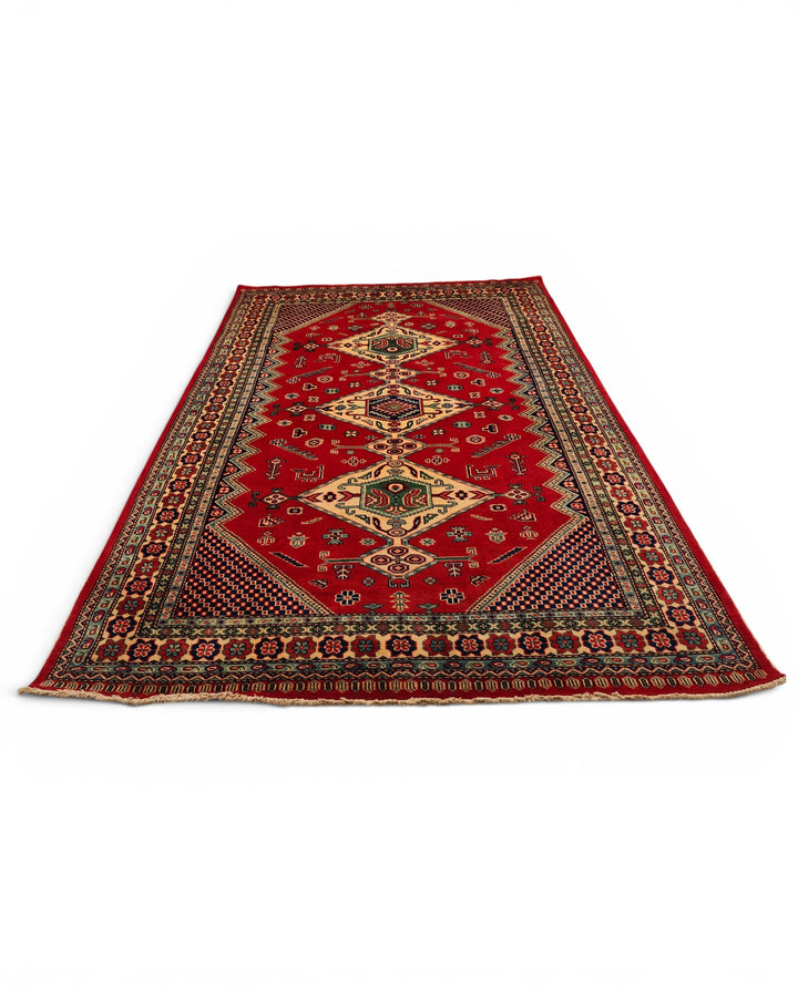 Red &amp; Navy Caucasian Medallion Rug, Hand-Knotted Afghani Sherwan