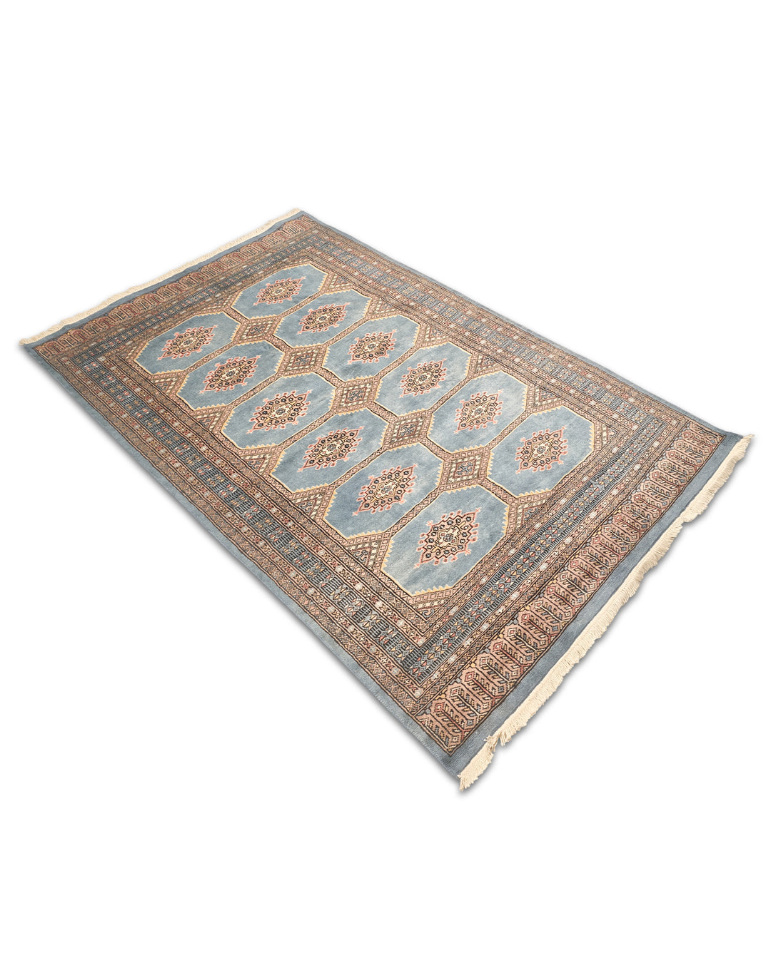 Slate Blue-Grey Gül Jaldar Rug, Hand-Knotted Pakistani Wool