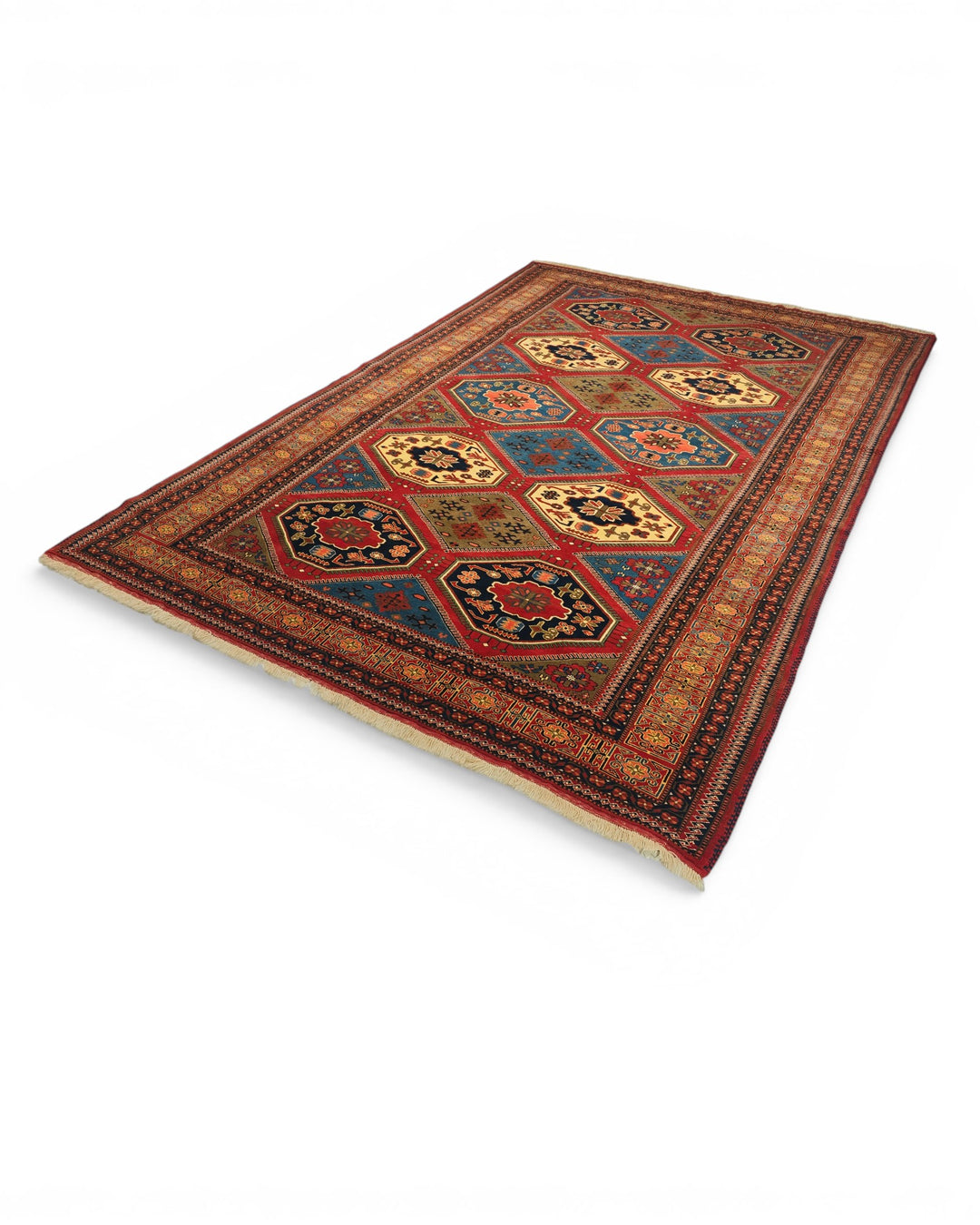 Multicolour Panel Pakistani Jaldar, Hand-Knotted Wool Rug
