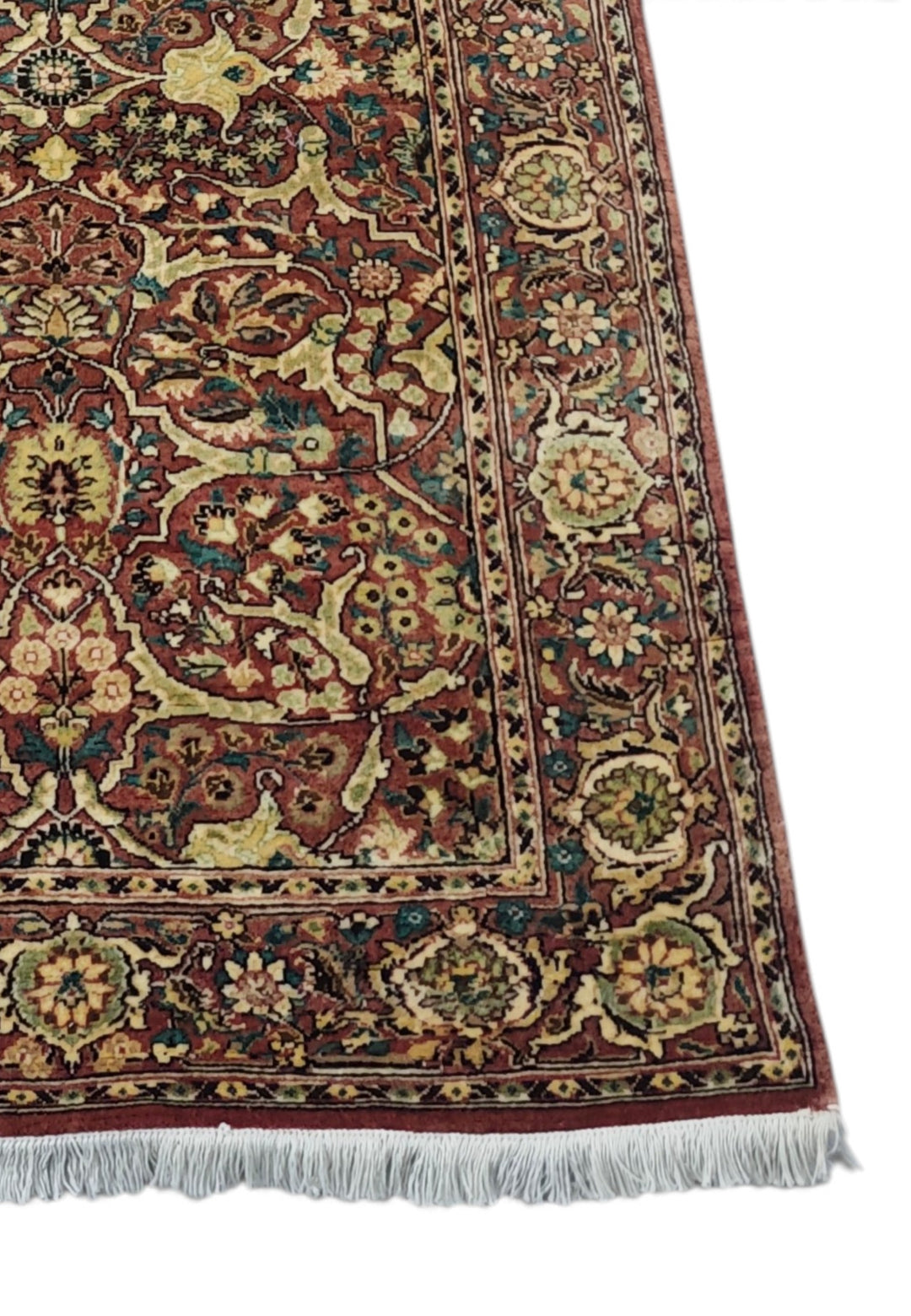 Brick Red and Cream All-Over Shah Abbasi, Hand-Knotted Wool Rug